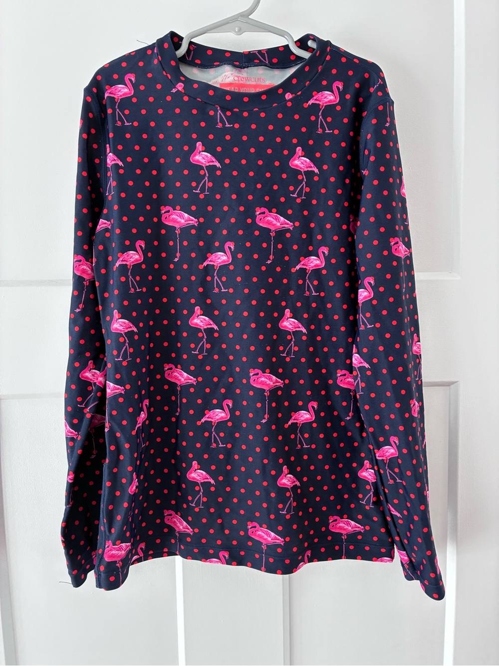 Crewcuts Navy Rashguard with Hot Pink Flamingos and Red Polka Dots